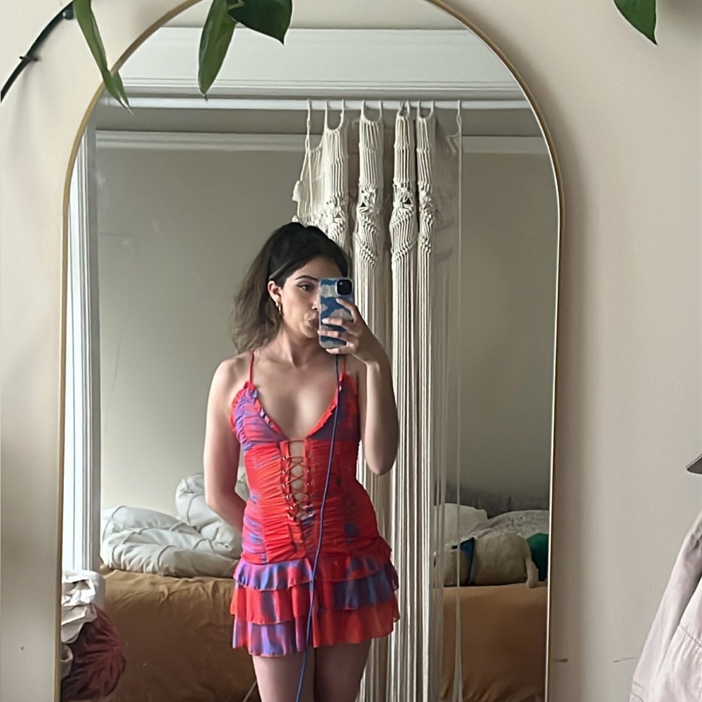 Vibrant Red and Blue Strappy Dress